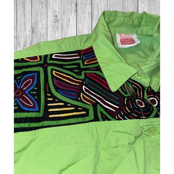 Panama Tropical Bold Retro Short Sleeve Button Up Shirt Men’s Size Small Green - Picture 3 of 6